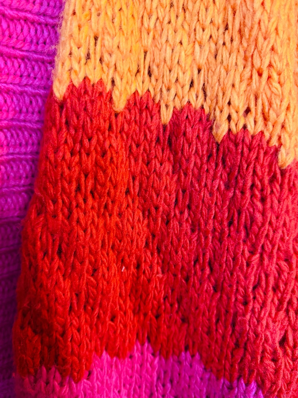 FARM Rio Orange/Red/Pink Rainbow Oversized Crochet Knit Cardigan Sweater, Size L - Picture 4 of 8